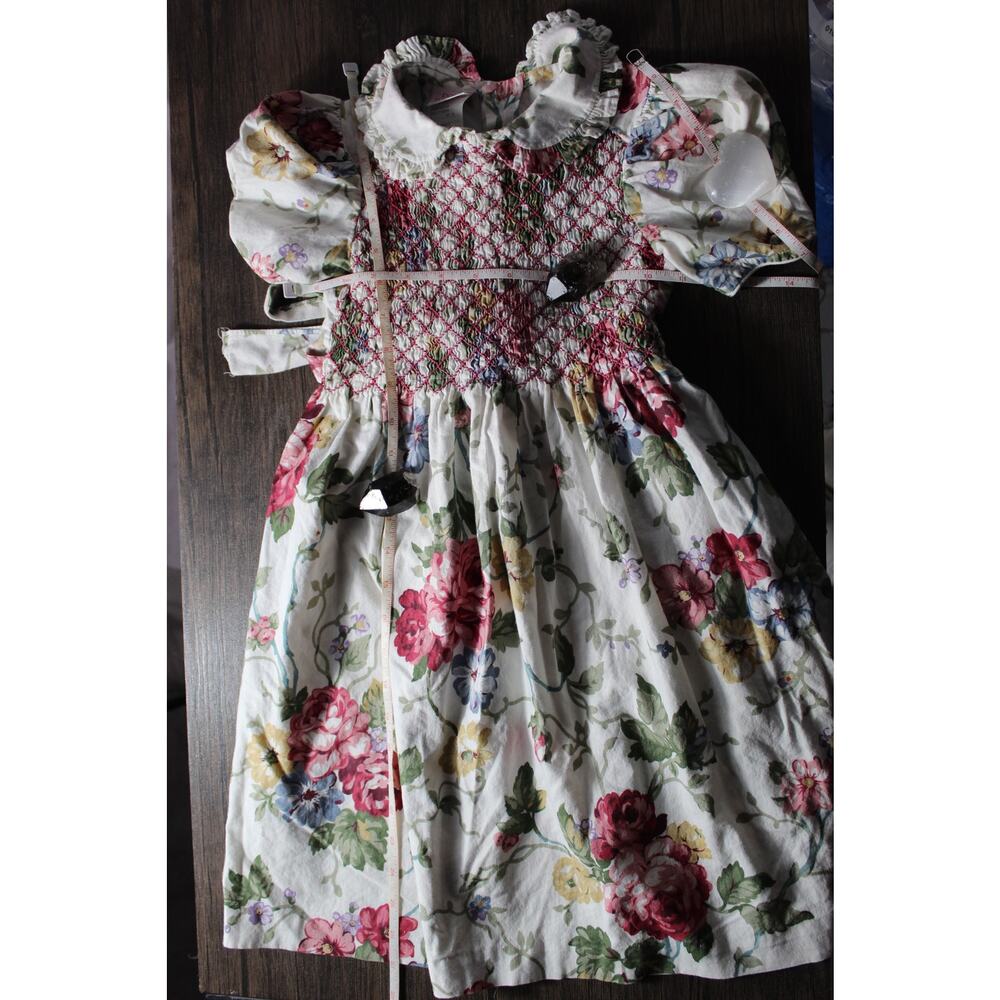 Vintage Polly Flinders 6X Girls Floral Dress Peter Pan Collar Smocked - Picture 7 of 9
